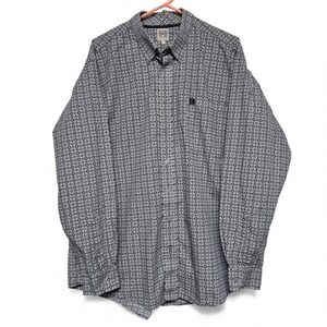 Cinch Mens Button Up Large Navy Blue Mosaic Casual Cowboy Western Stretch